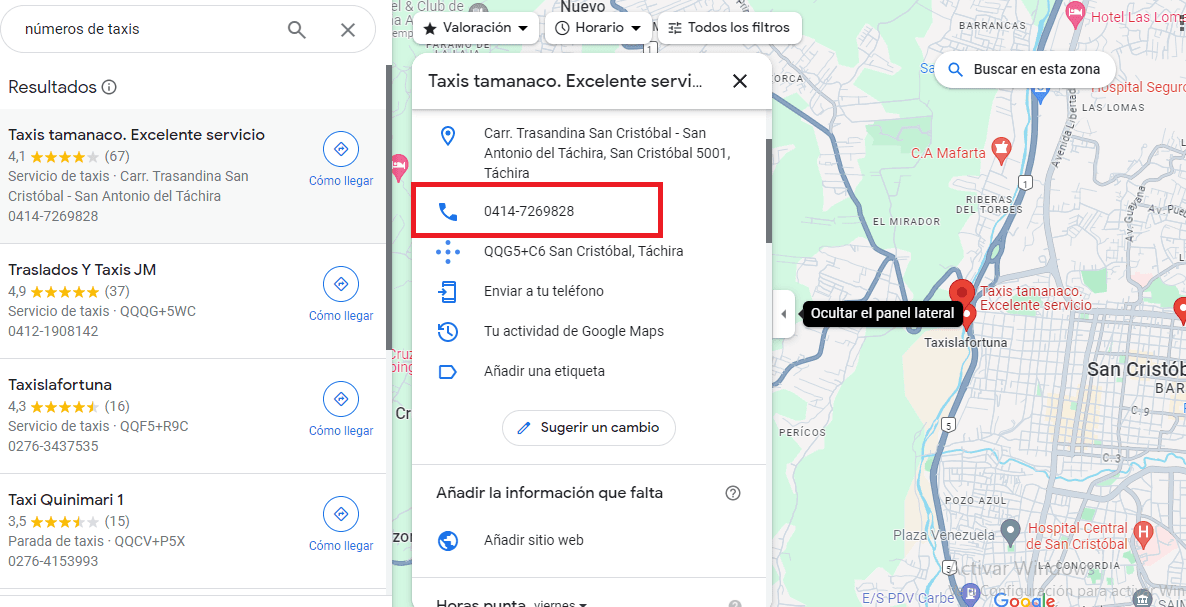 Pasos para encontrar números de taxis cerca de mi ubicación